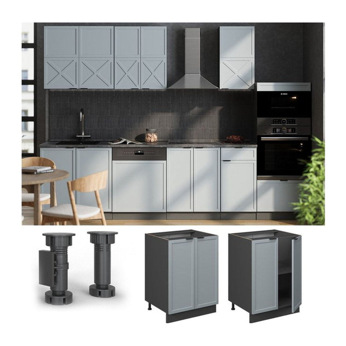 Vicco Unterschrank Fame-Line in Anthrazit und Hellblau-Grau mit Arbeitsplatte und Drehtüren, Breite: 60 cm - Bild 1