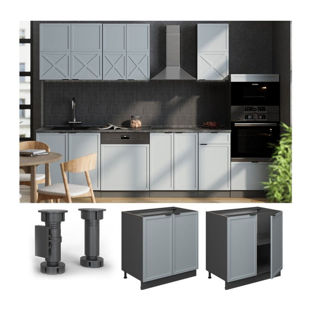 Vicco Unterschrank Fame-Line in Anthrazit und Hellblau-Grau mit Metallrahmen und Drehtüren, Breite: 80 cm - Bild 1