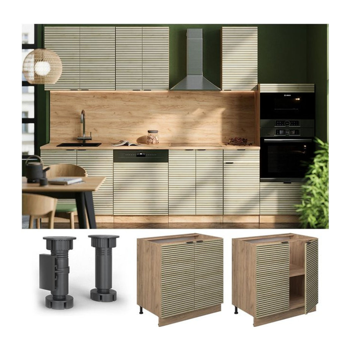 Vicco Unterschrank Fame-Line in Eiche mit Marmor-Weißer Arbeitsplatte, Breite: 80 cm - Bild 1