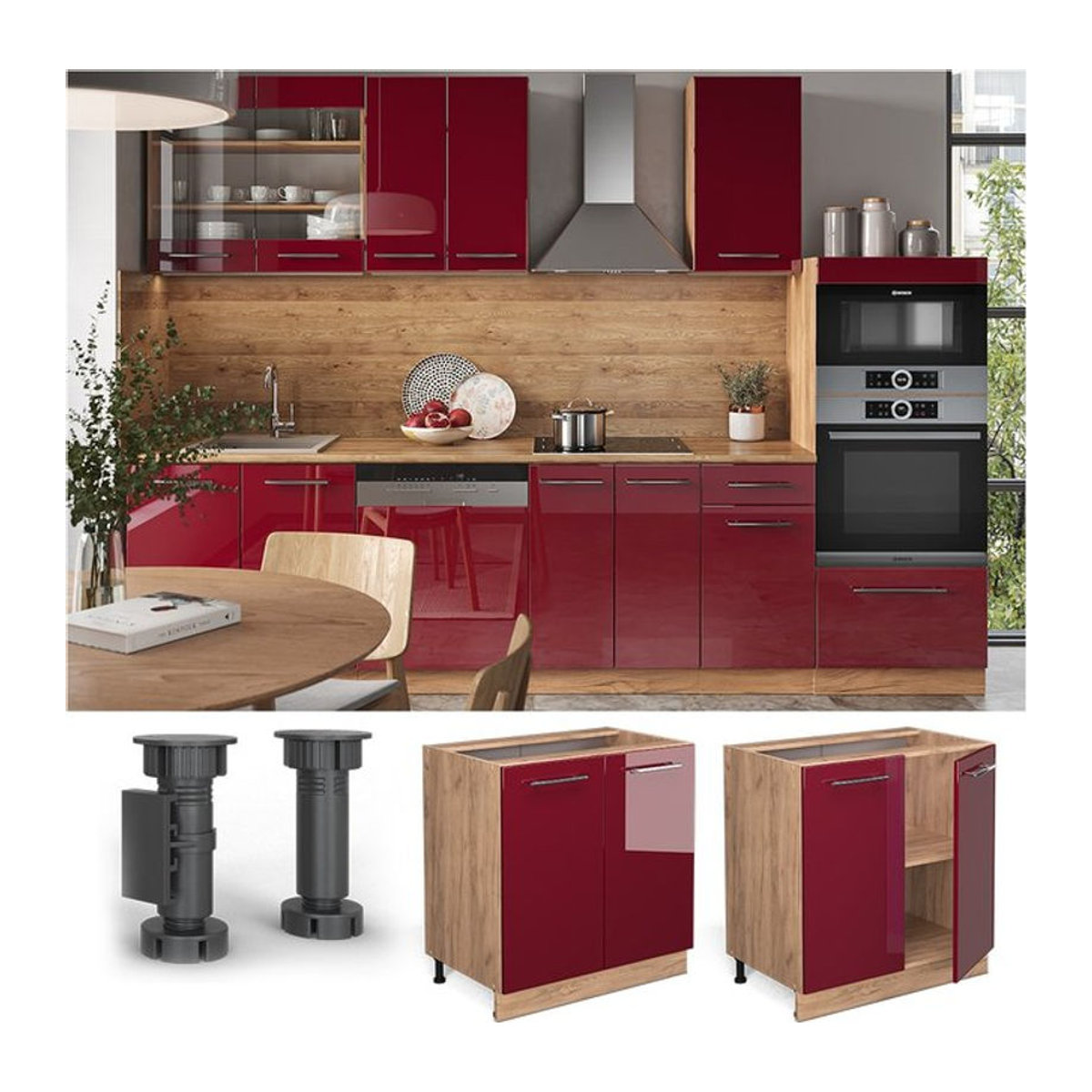 Vicco Unterschrank Fame-Line in Eiche Rot mit Drehtüren und Einlegeboden, Breite: 80 cm - Bild 1