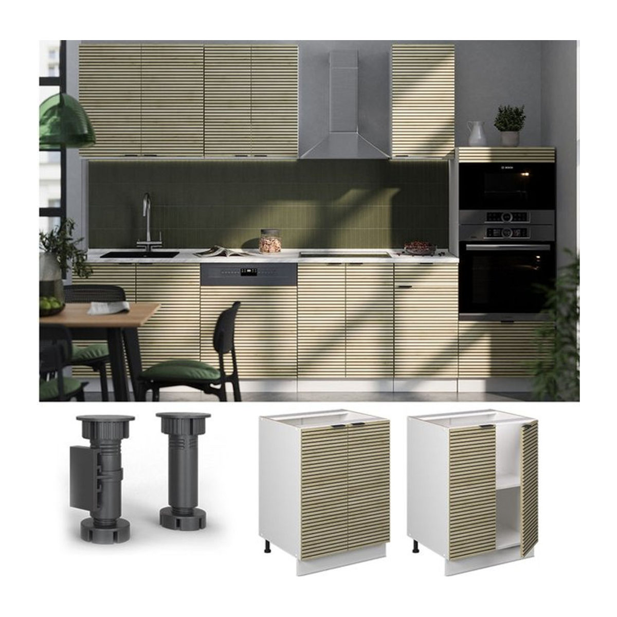 Vicco Unterschrank Fame-Line Kommode in Weiß und Eiche Natur mit Arbeitsplatte in Marmor-Optik, Breite: 60 cm - Bild 1