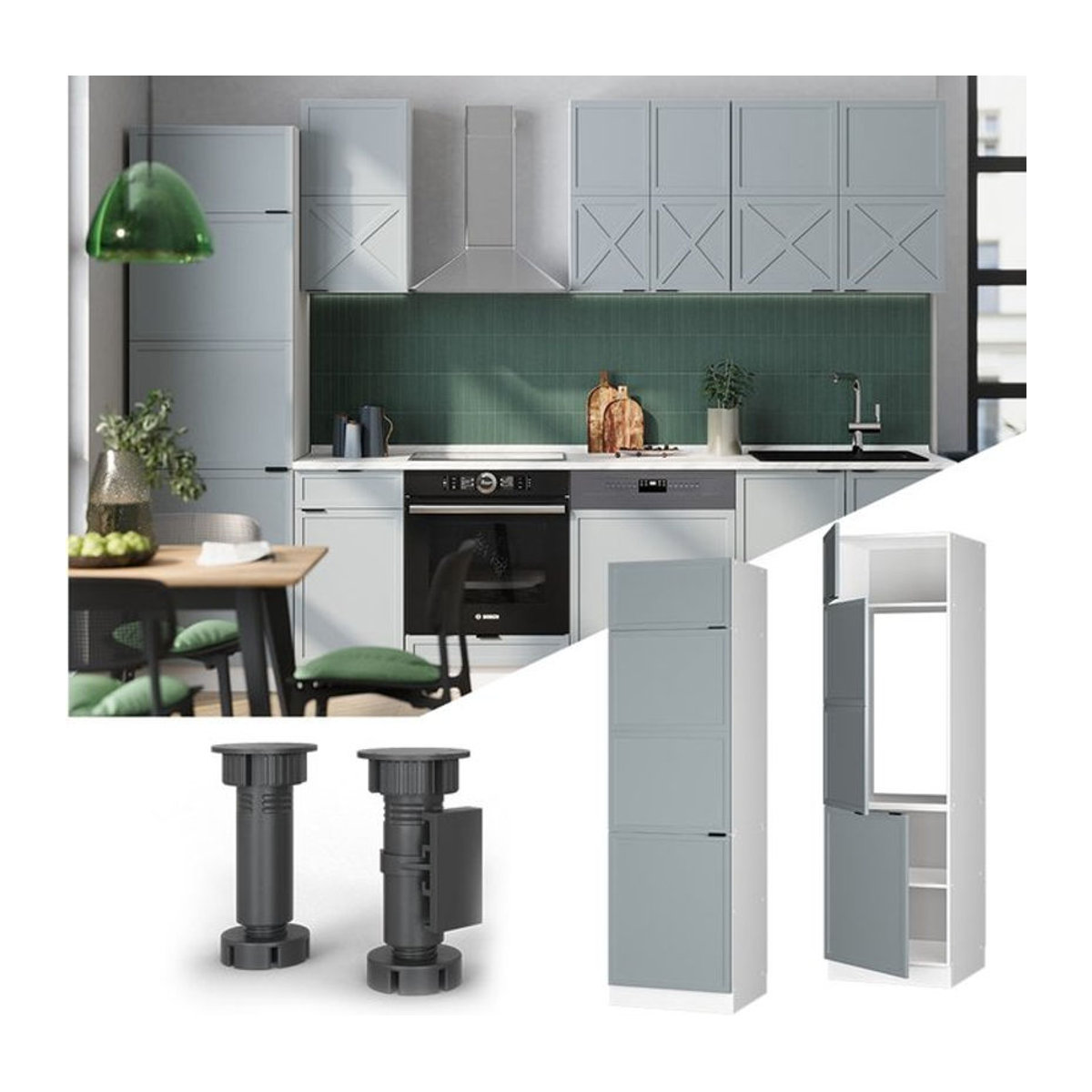 Vicco Vorratsschrank Fame-Line aus Metall in Weiß und Hellblau-Grau mit Drehtüren, Breite: 60 cm - Bild 1