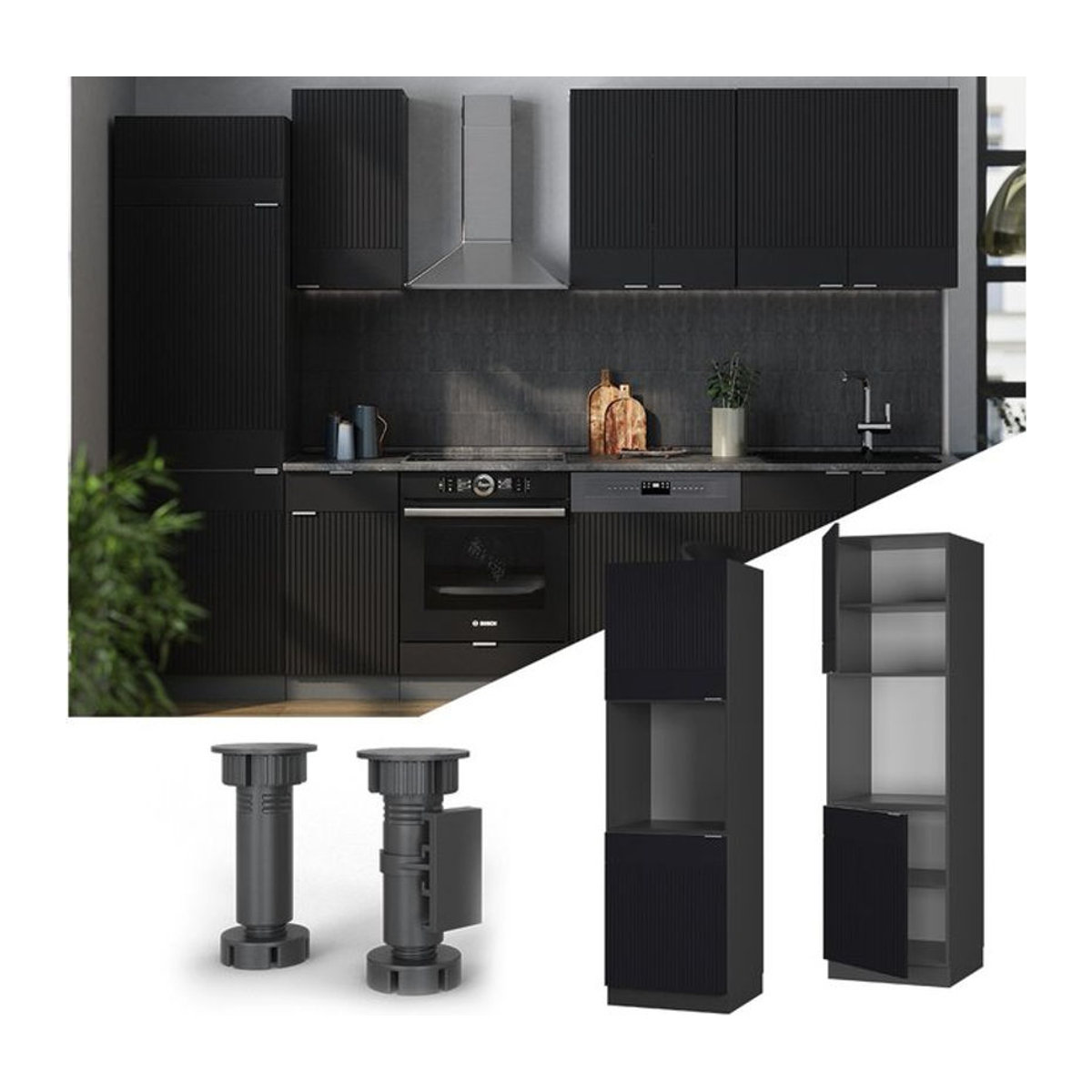 Vicco Vorratsschrank Fame-Line in Anthrazit und Schwarz mit 2 Drehtüren und einer Breite von 60 cm - Bild 1