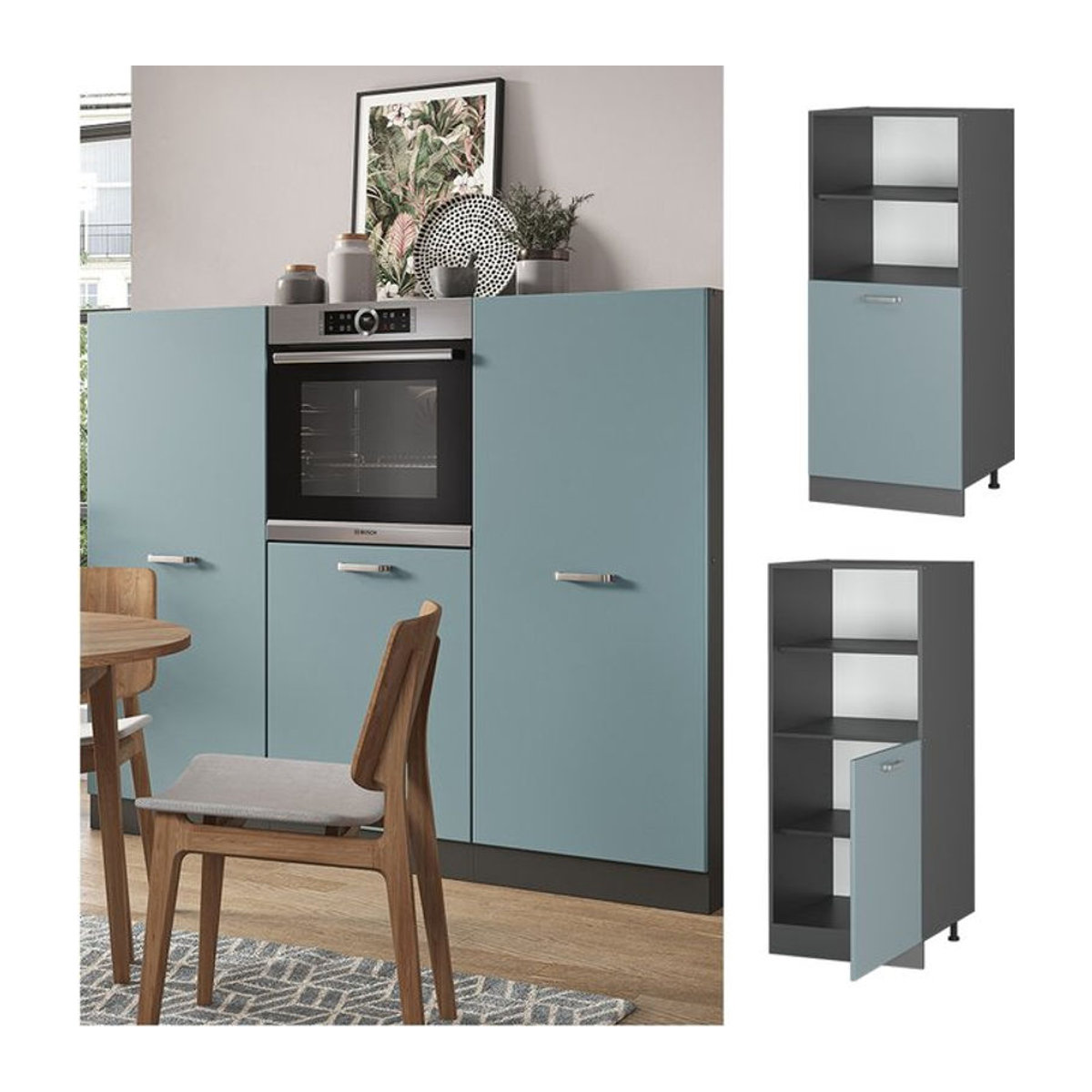 Vicco Vorratsschrank R-Line Solid Modern mit Drehtüren in Anthrazit, Blau und Grau, Breite: 60 cm - Bild 1