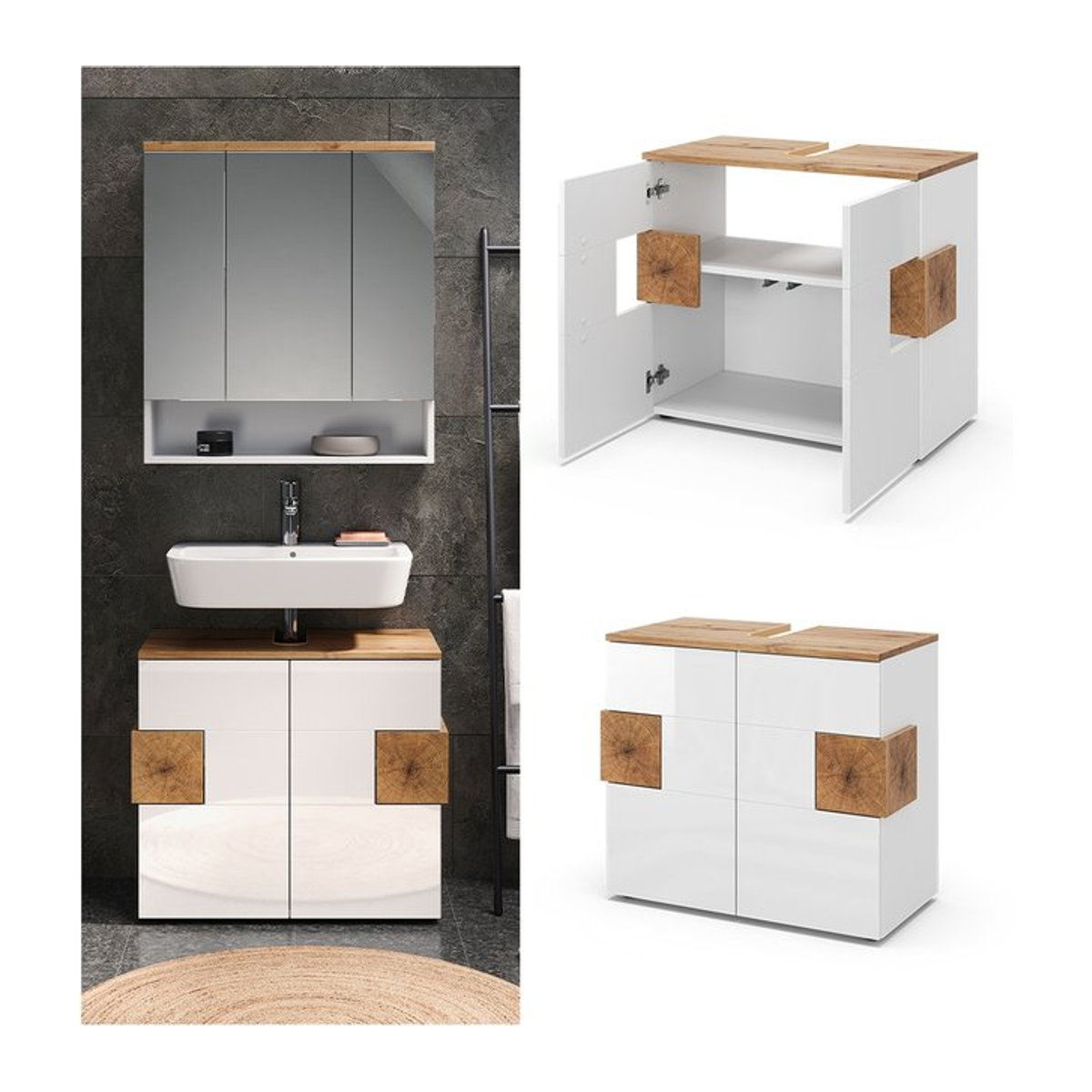 Vicco Waschtischunterschrank Eden Weiß Hochglanz mit 2 Türen B/H: 73 x 64 cm - Bild 1