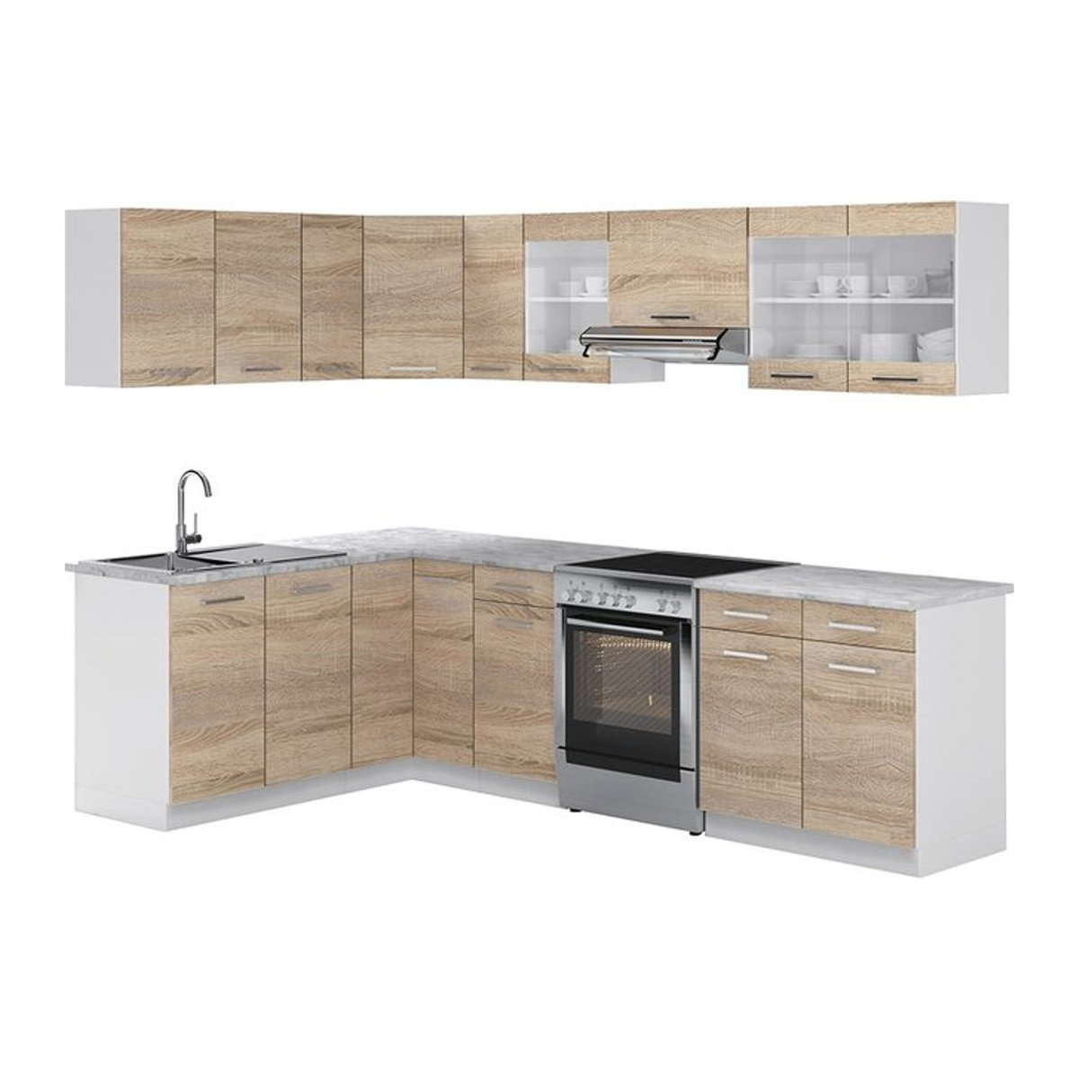 Vicco Winkelküche R-Line in Sonoma Eiche Natur mit 11 Drehtüren, Breite: 270 cm - Bild 1