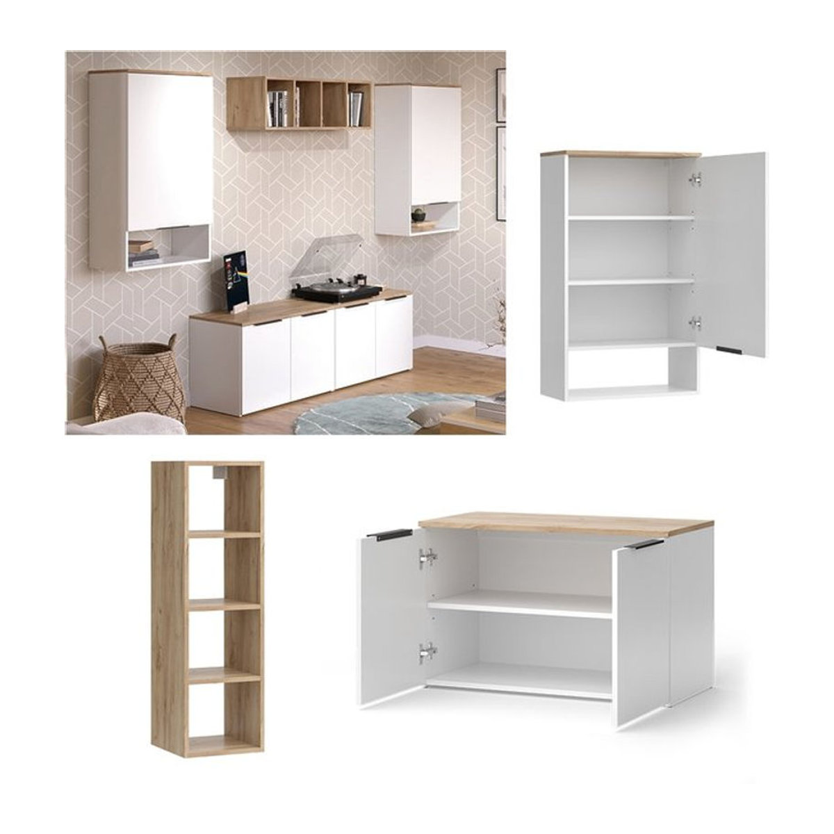 Vicco Wohnwand Wido Modern in Weiß und Eiche, 5-teiliges Set - Bild 1