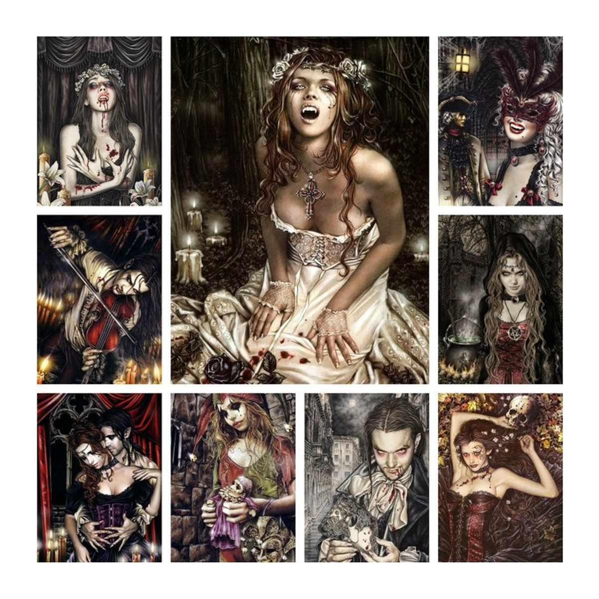Victoria Frances Vampires Girl 5D DIY Diamantmalerei Rund, Abstrakte Mosaik Kunst als Heimdekoration, Mehrfarbig - Bild 1