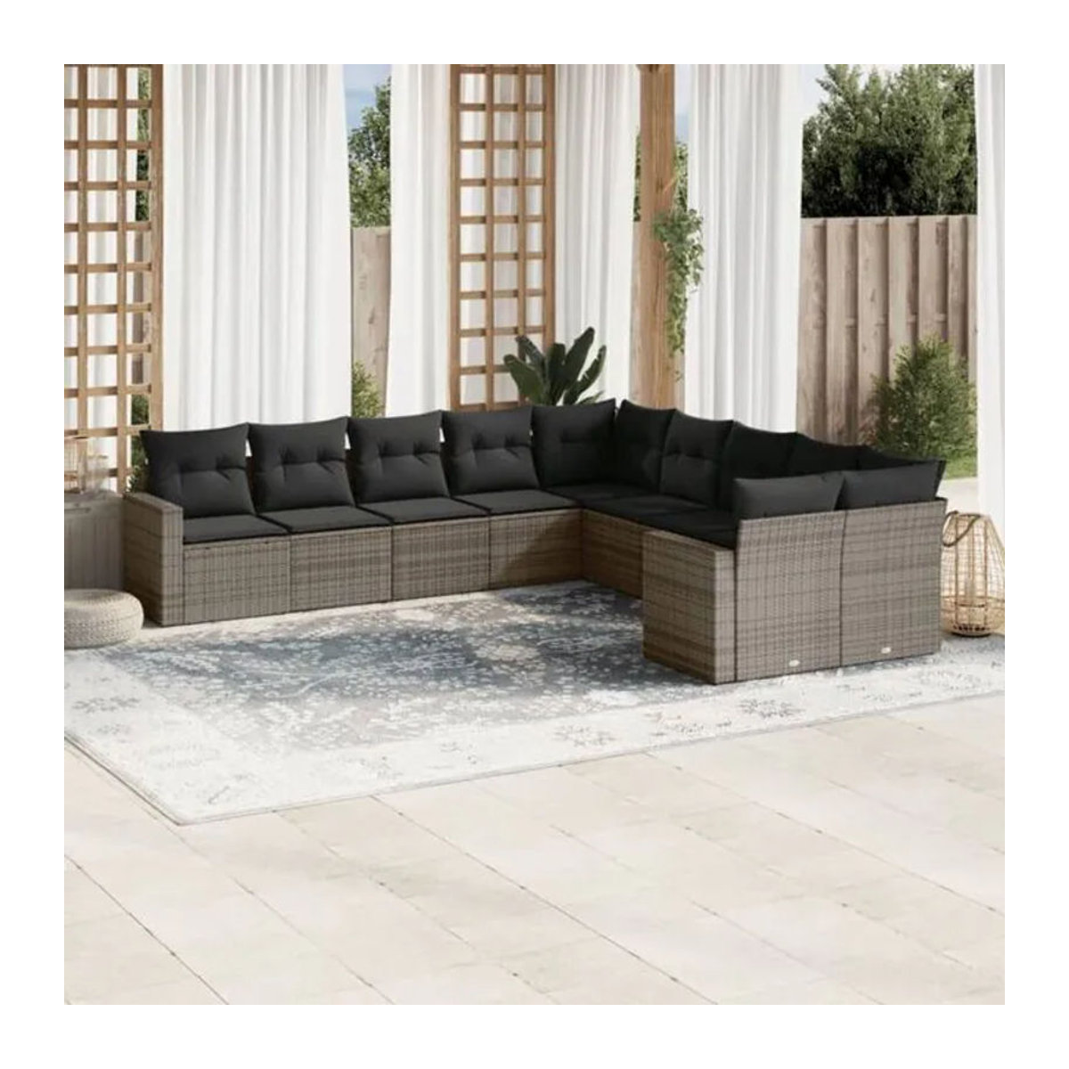 Vidaxl 10-teilige Garten-Sofagarnitur aus Polyrattan mit Kissen in Grau - Bild 1