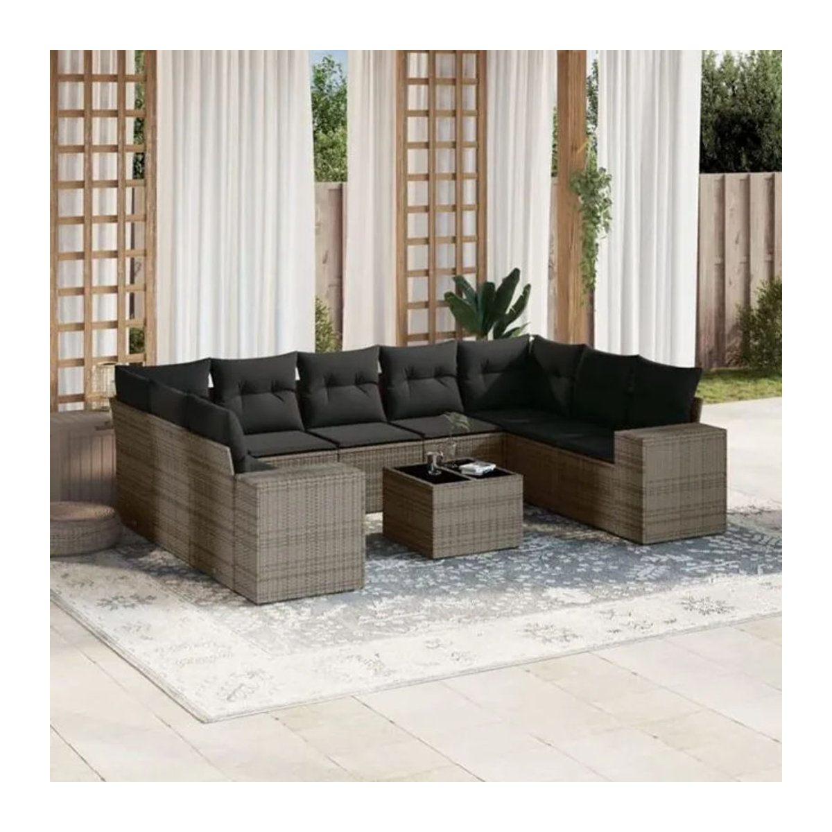 Vidaxl 10-teilige Garten-Sofagarnitur aus Polyrattan mit Kissen in Grau - Bild 1