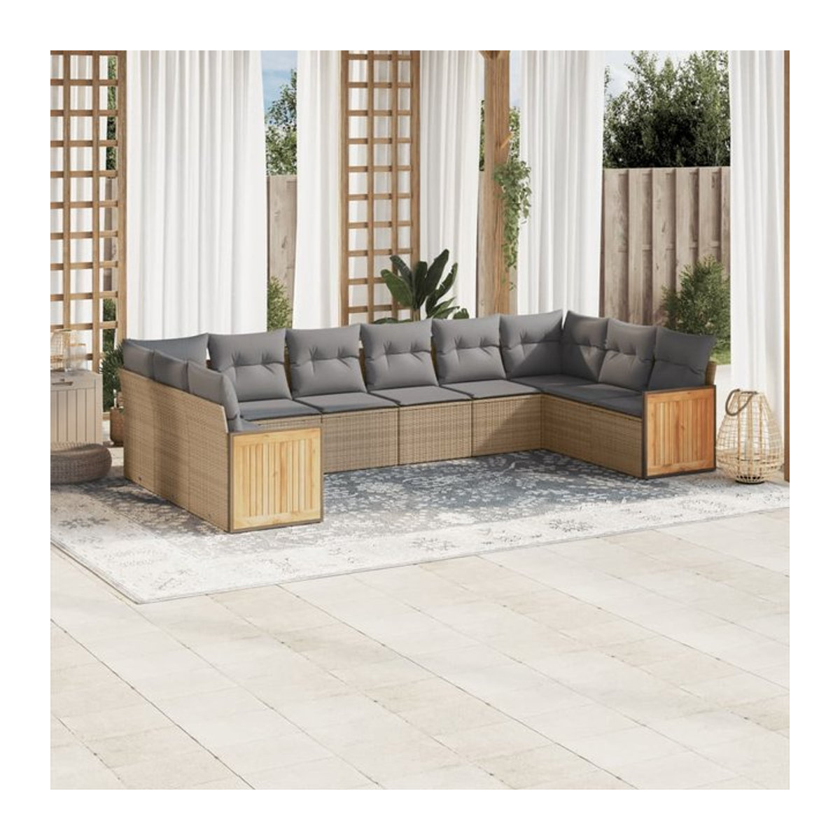 Vidaxl 10-teiliges Gartenmöbel-Set aus Polyrattan mit Kissen, Beige - Bild 1