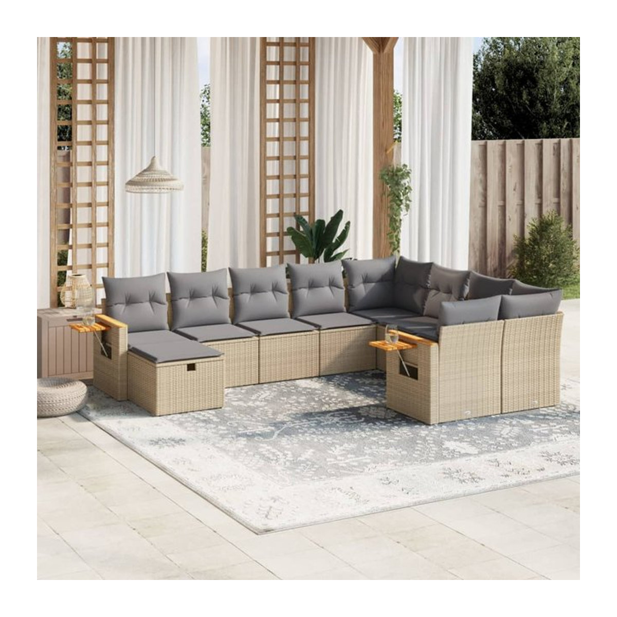 Vidaxl 10-teiliges Gartenmöbel-Set aus Polyrattan mit Kissen in Beige im modernen Design - Bild 1