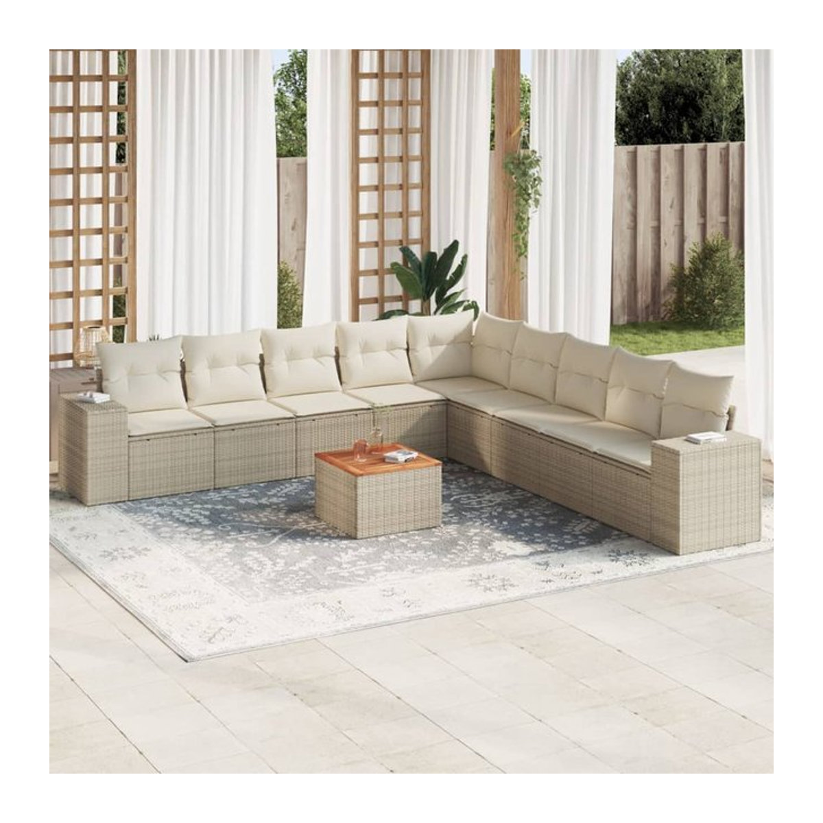 Vidaxl 10-teiliges Gartenmöbel-Set aus Polyrattan mit Kissen in Beige im modernen Design - Bild 1