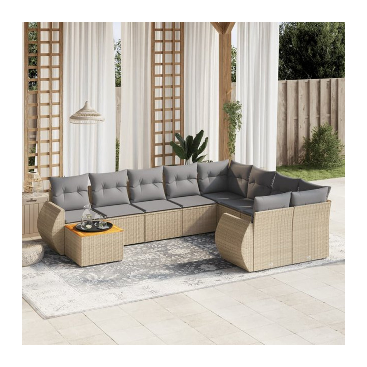 Vidaxl 10-teiliges Gartenmöbel-Set aus Polyrattan mit Kissen in Beige im modernen Design - Bild 1