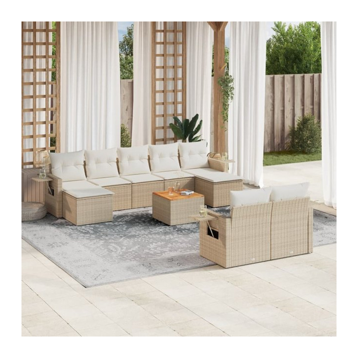 Vidaxl 10-teiliges Gartenmöbel-Set aus Polyrattan mit Kissen in Beige im modernen Design - Bild 1