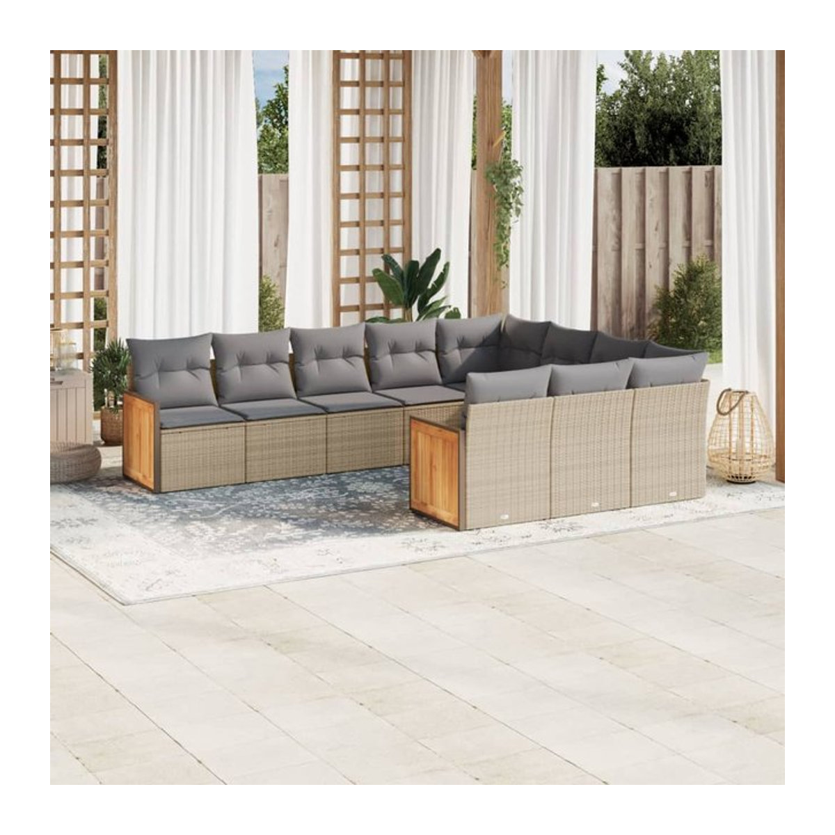 Vidaxl 10-teiliges Gartenmöbel-Set aus Polyrattan mit Kissen in Beige und Grau im modernen Design - Bild 1
