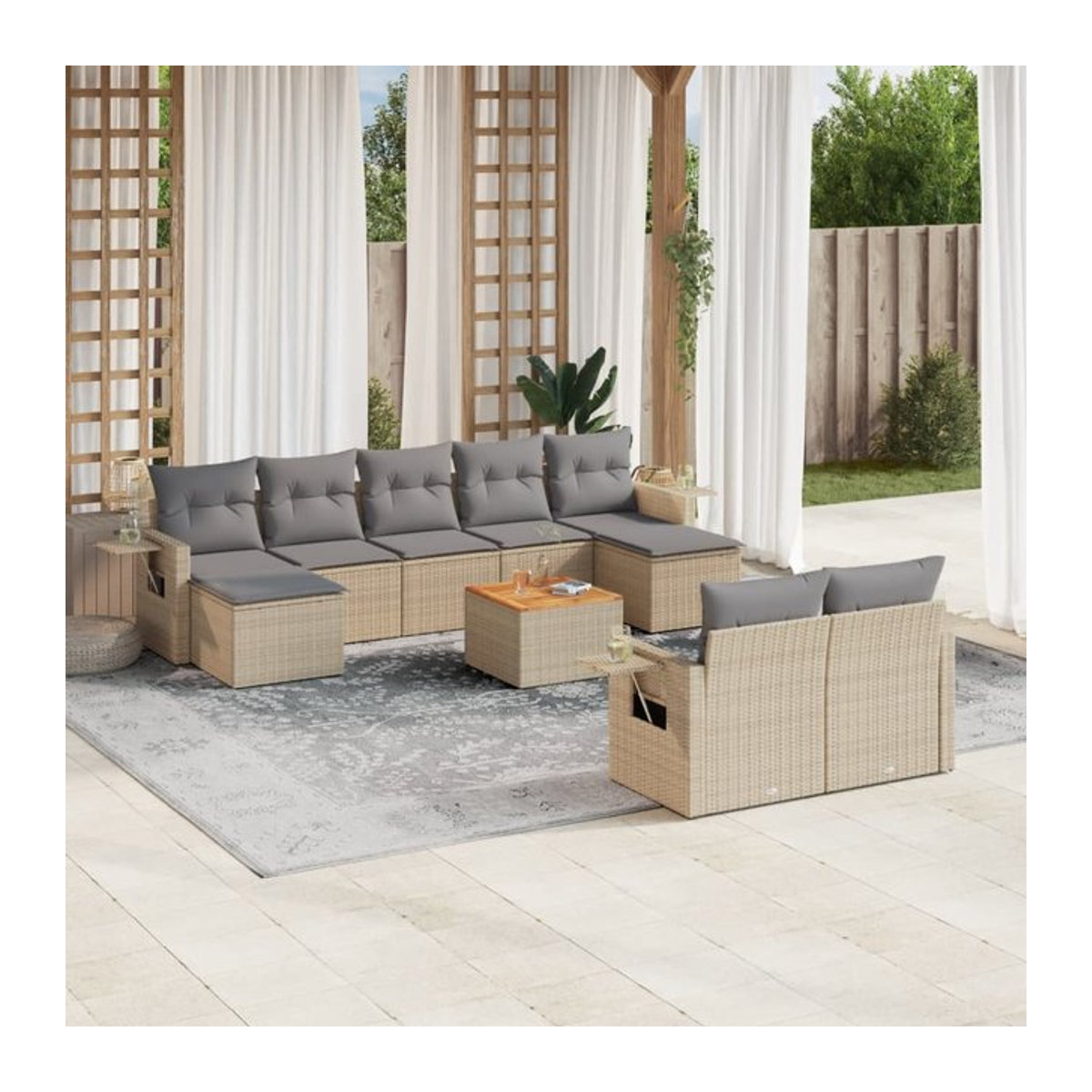 Vidaxl 10-teiliges Gartenmöbel-Set aus Polyrattan und Akazie mit Kissen, Beige - Bild 1