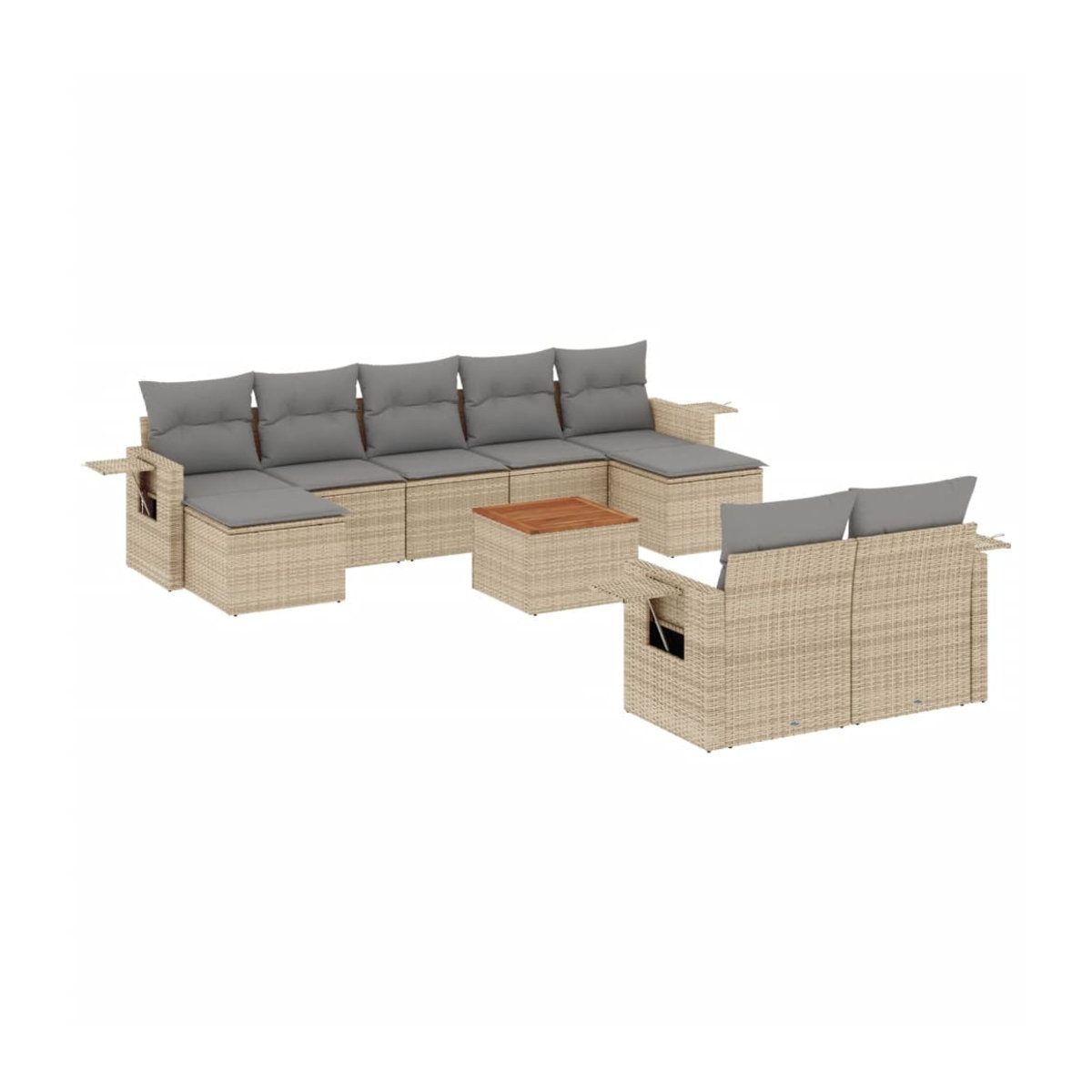 Vidaxl 10-teiliges Gartenmöbel-Set aus Polyrattan und Akazie mit Kissen, Beige - Bild 2
