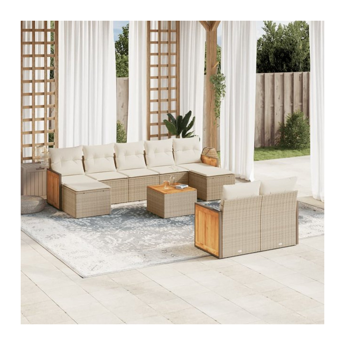 Vidaxl 10-teiliges Gartenmöbel-Set aus Polyrattan und Akazie mit Kissen in Beige - Bild 1