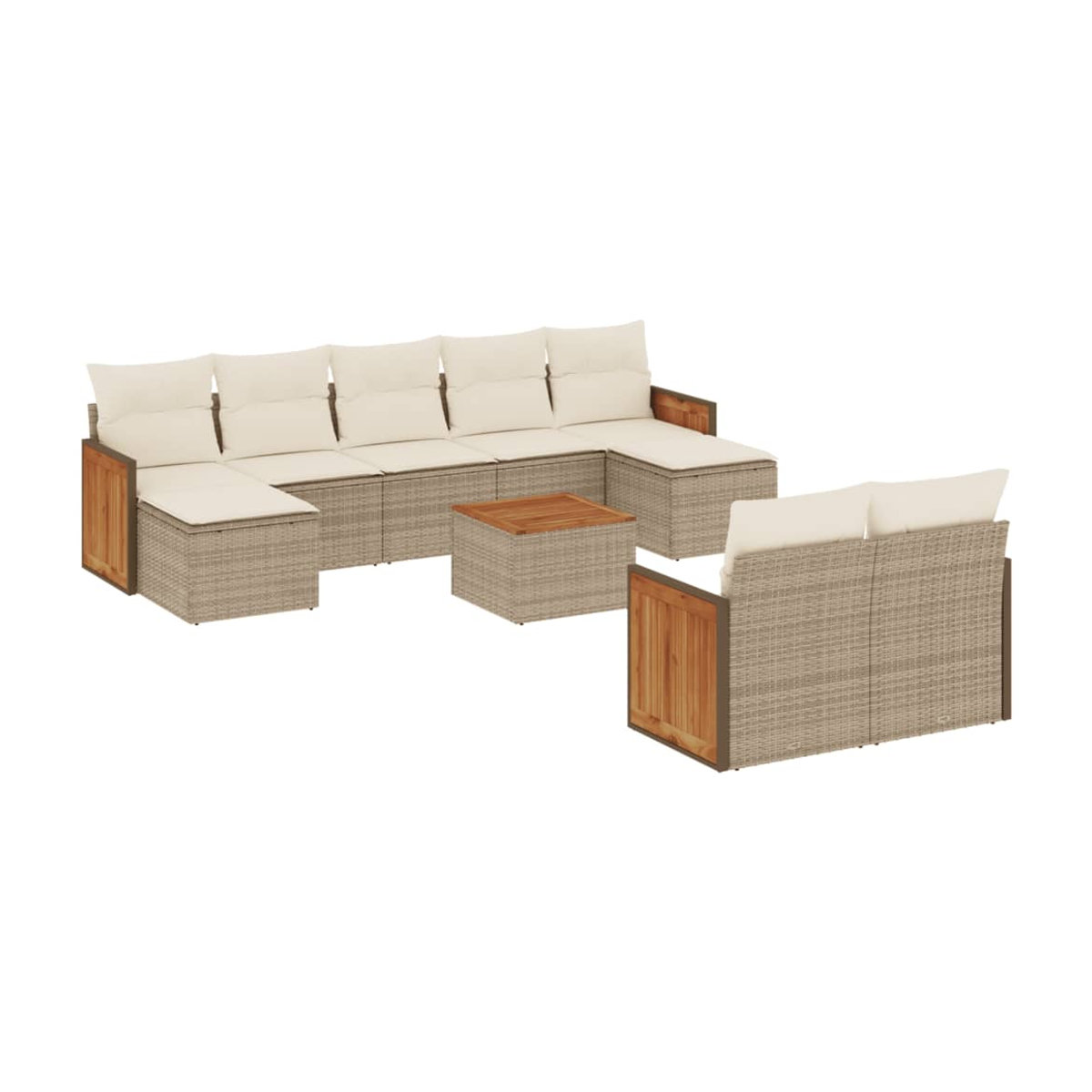 Vidaxl 10-teiliges Gartenmöbel-Set aus Polyrattan und Akazie mit Kissen in Beige - Bild 2