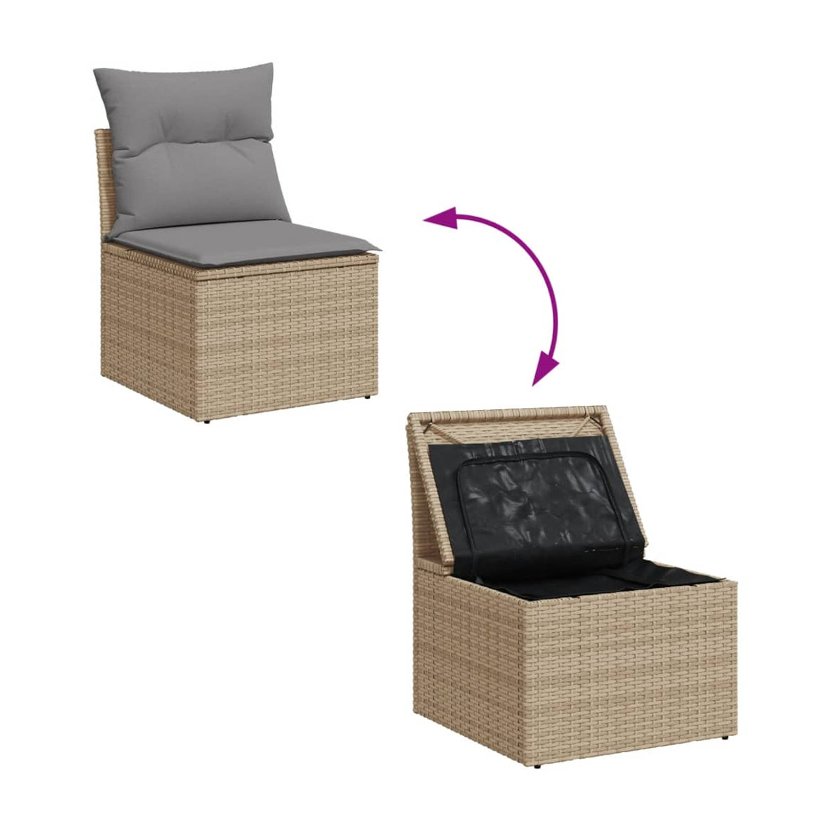 Vidaxl 10-teiliges Gartenmöbel-Set aus Rattan und Holz mit Kissen in Beige - Bild 2