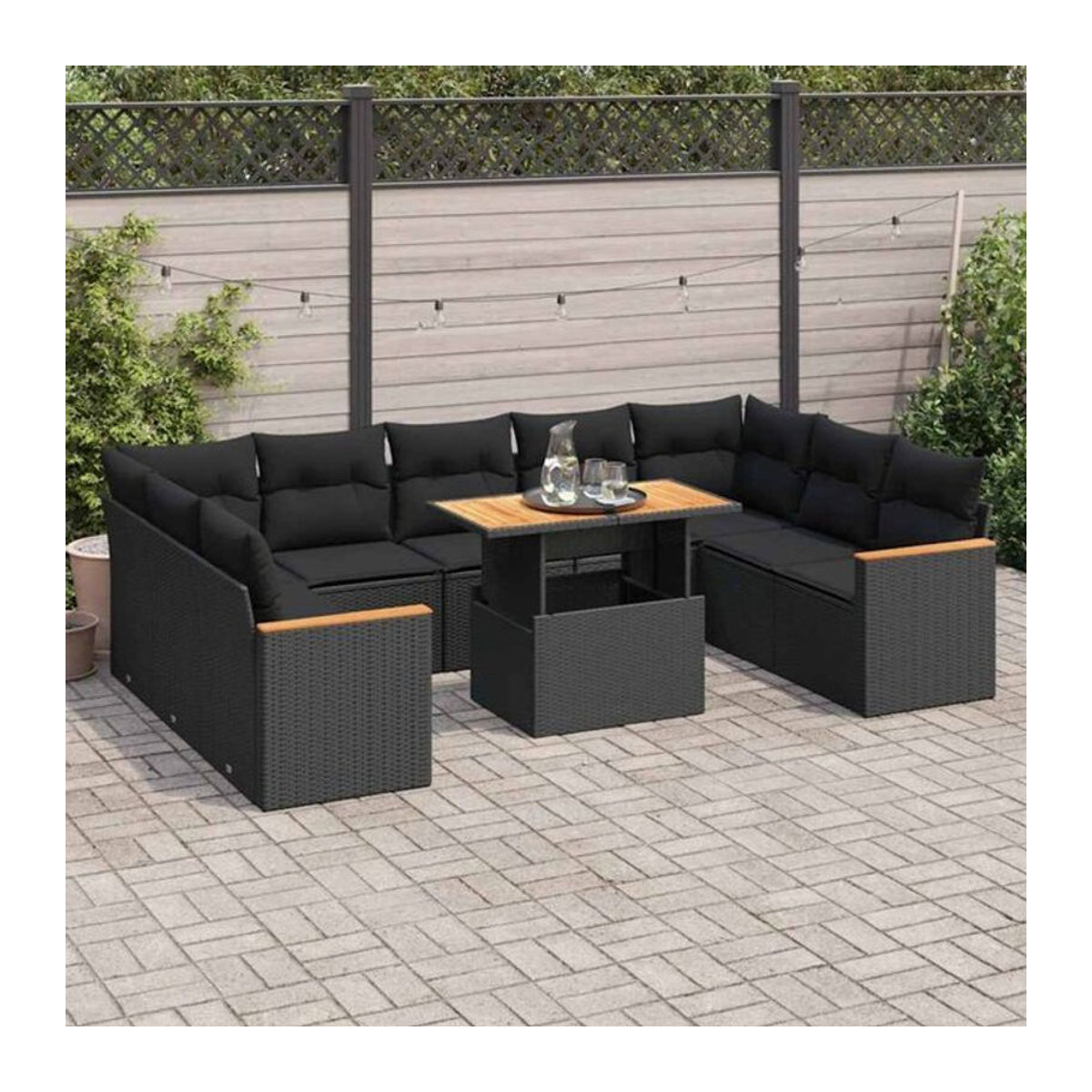 Vidaxl 10-tlg. Garten-Loungemöbel Set aus Polyrattan und Stahl mit Kissen in Schwarz - Bild 1