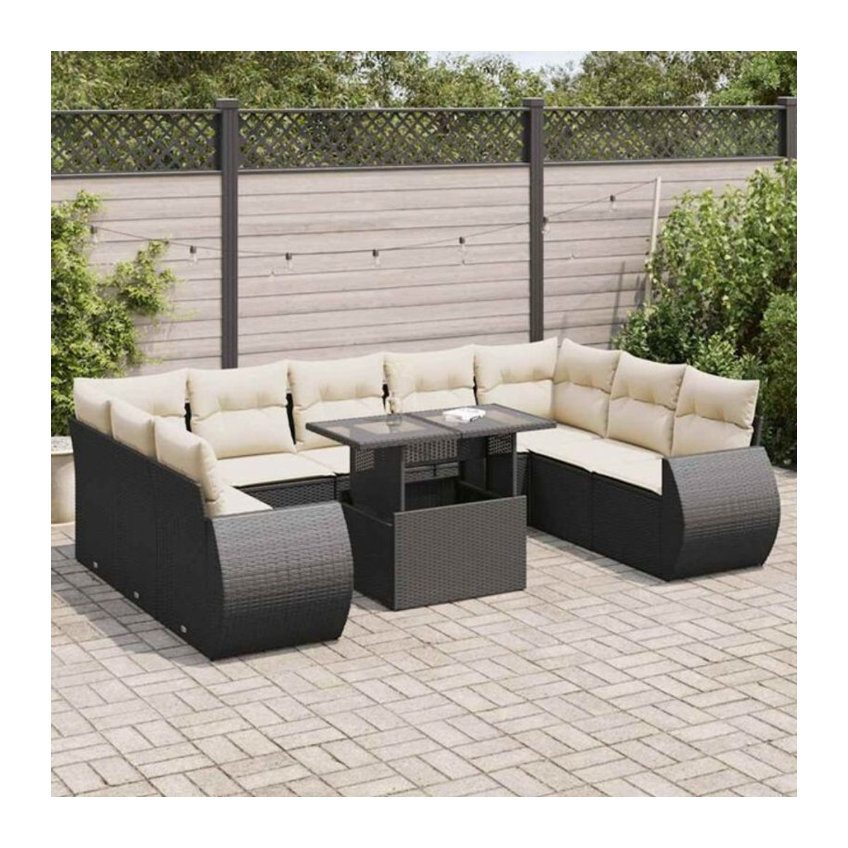 Vidaxl 10-tlg. Garten-Sofagarnitur aus Polyrattan mit Kissen in Schwarz - Bild 1