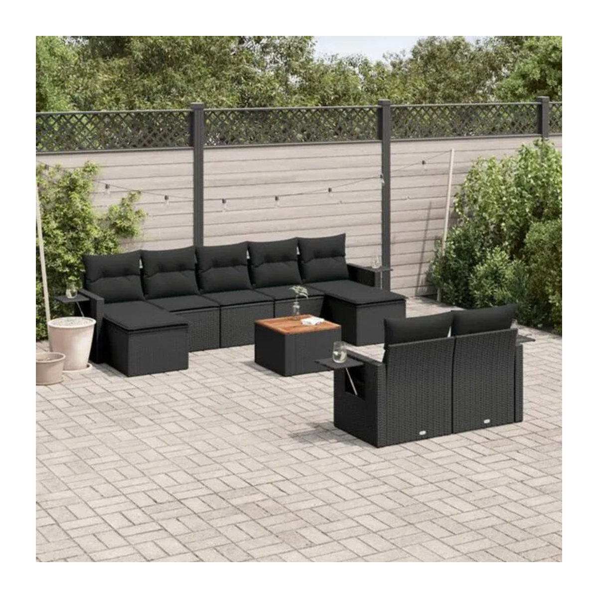Vidaxl 10-tlg. Garten-Sofagarnitur aus Polyrattan mit Kissen in Schwarz - Bild 1