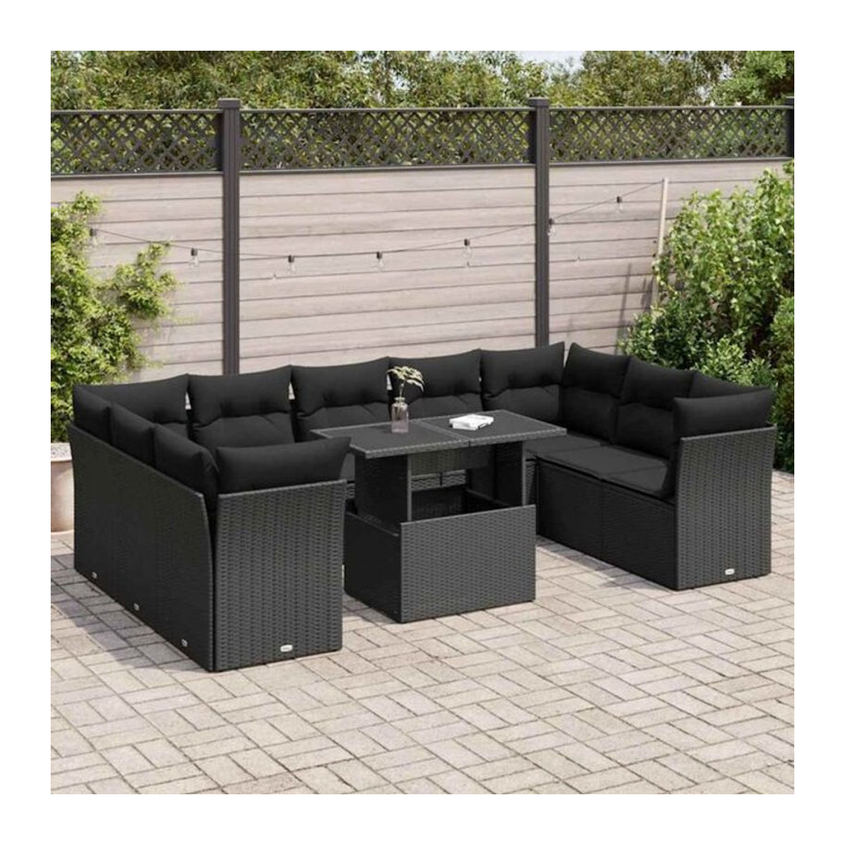 Vidaxl 10-tlg. Garten-Sofagarnitur aus Polyrattan mit Kissen in Schwarz - Bild 1