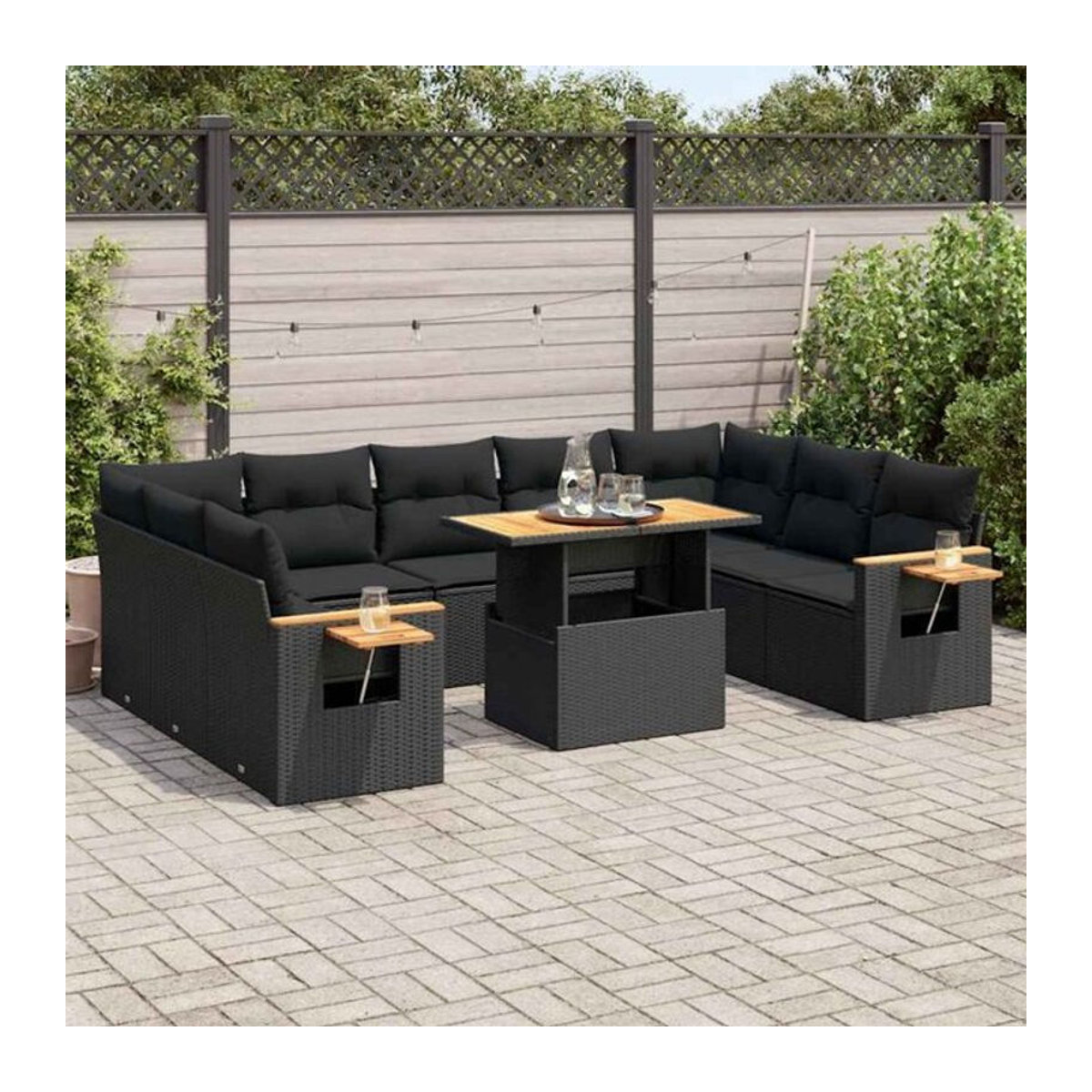 Vidaxl 10-tlg. Garten-Sofagarnitur aus Polyrattan mit Kissen in Schwarz - Bild 1