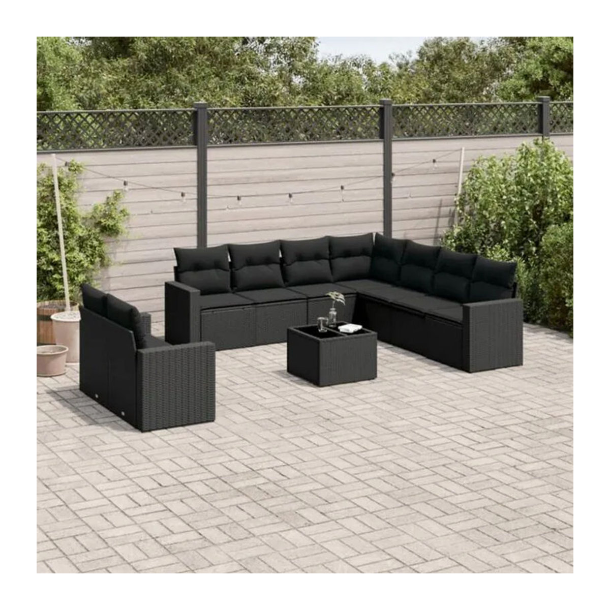 Vidaxl 10-tlg. Garten-Sofagarnitur aus Polyrattan mit Kissen in Schwarz - Bild 1