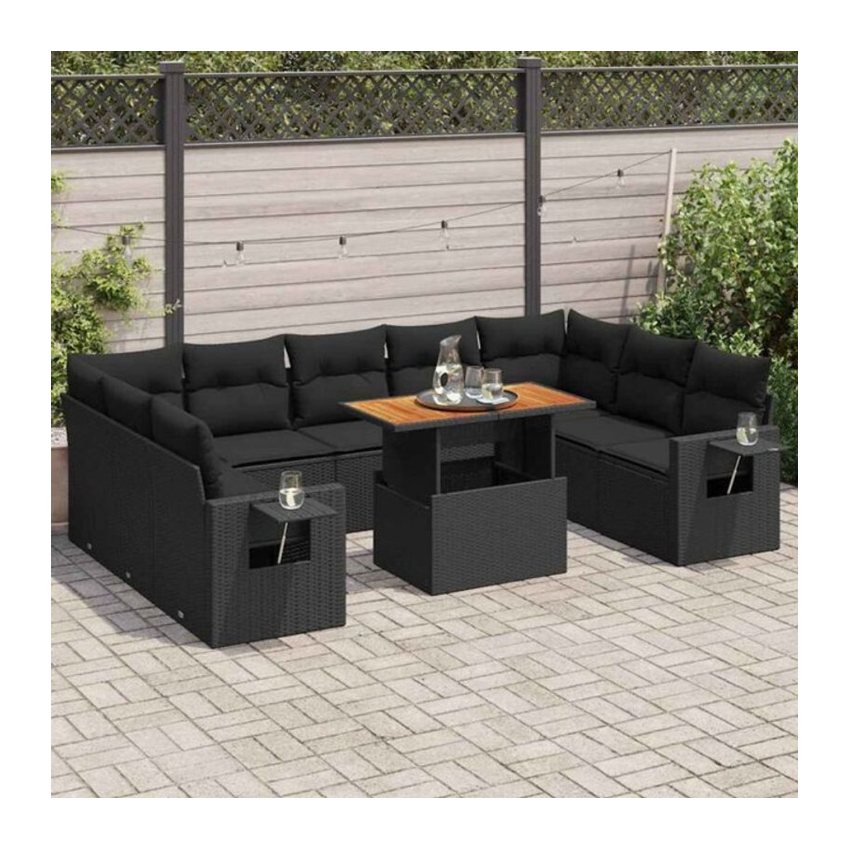 Vidaxl 10-tlg. Garten-Sofagarnitur aus Polyrattan mit Kissen in Schwarz - Bild 1