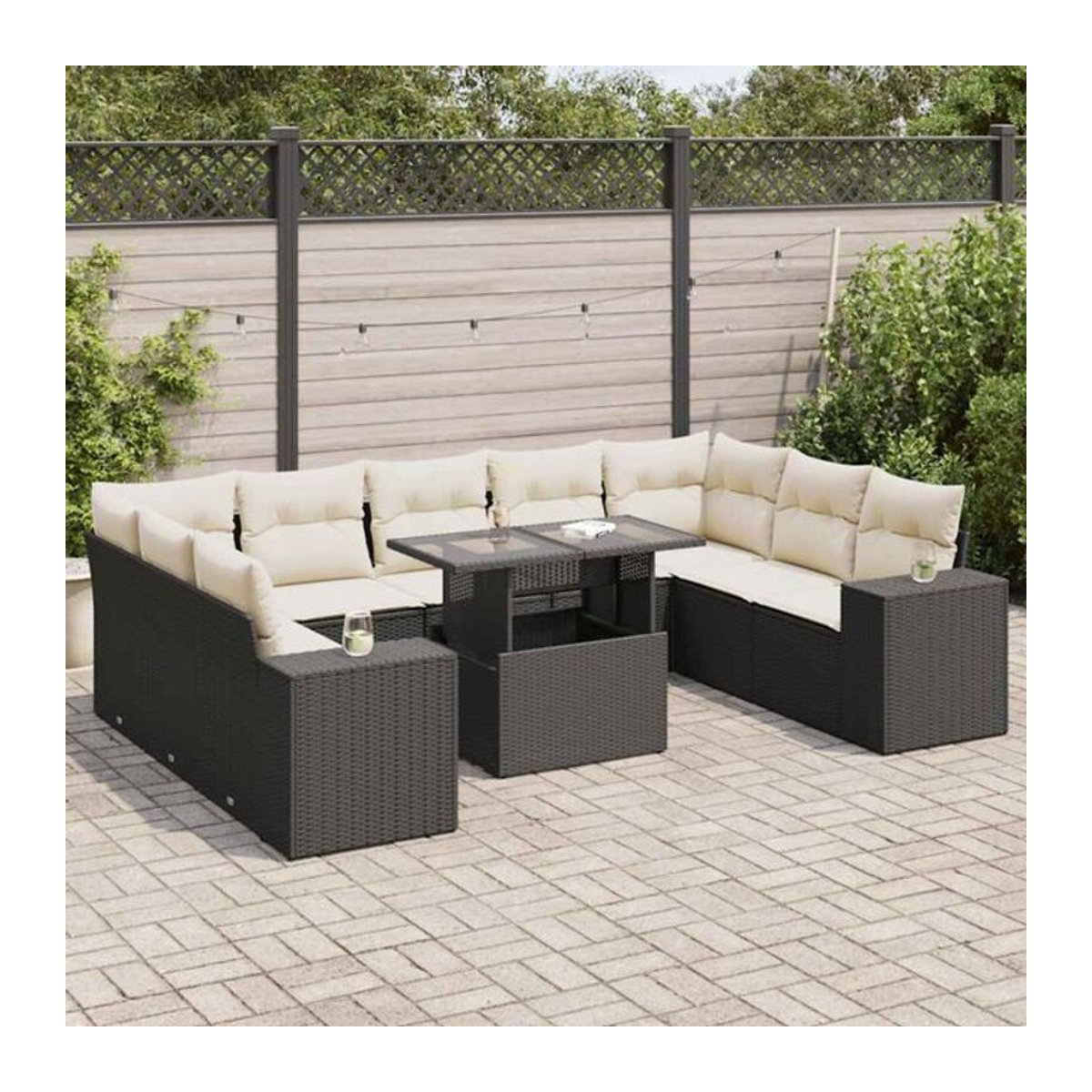 Vidaxl 10-tlg. Garten-Sofagarnitur aus Polyrattan mit Kissen in Schwarz - Bild 1