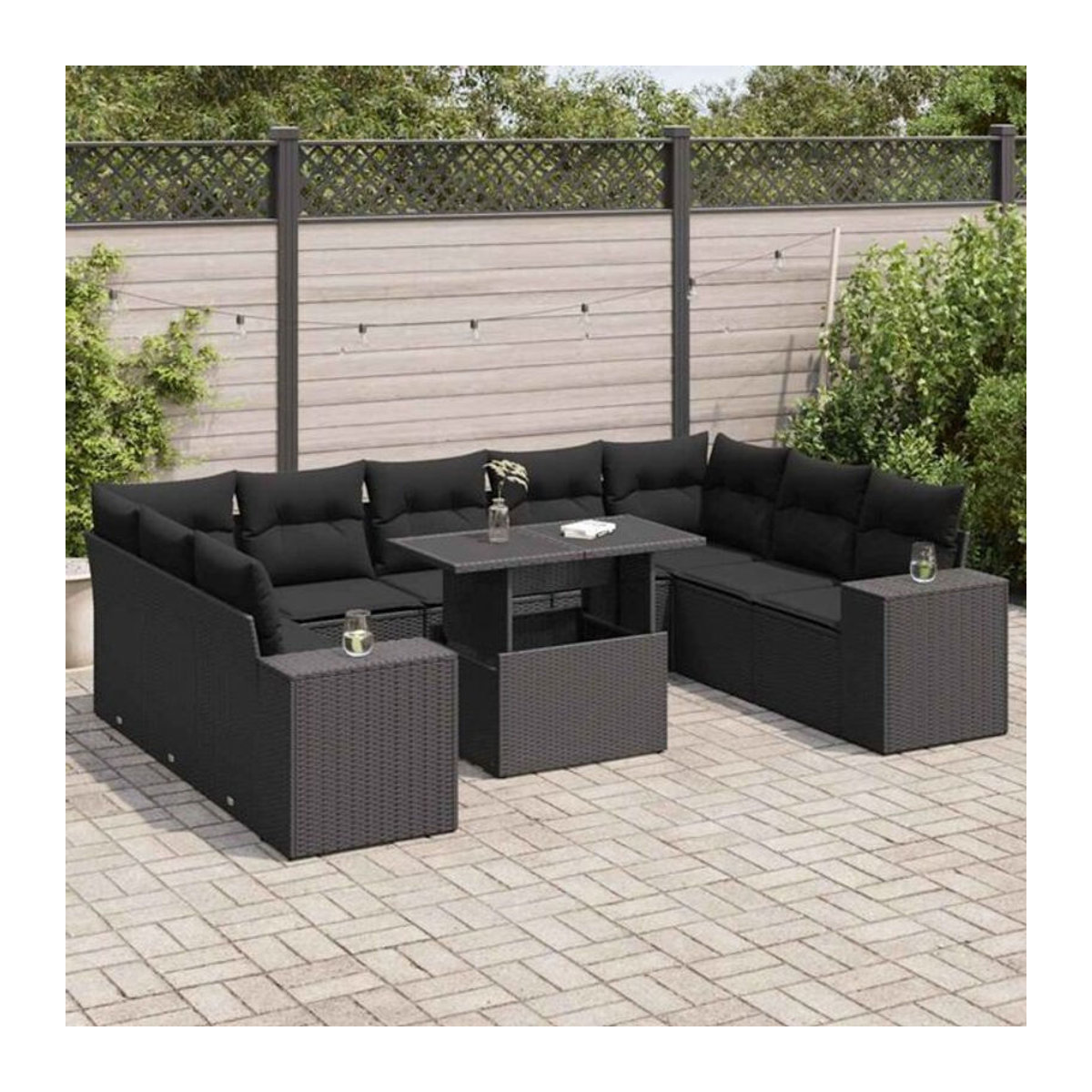 Vidaxl 10-tlg. Garten-Sofagarnitur aus Polyrattan mit Kissen in Schwarz - Bild 1