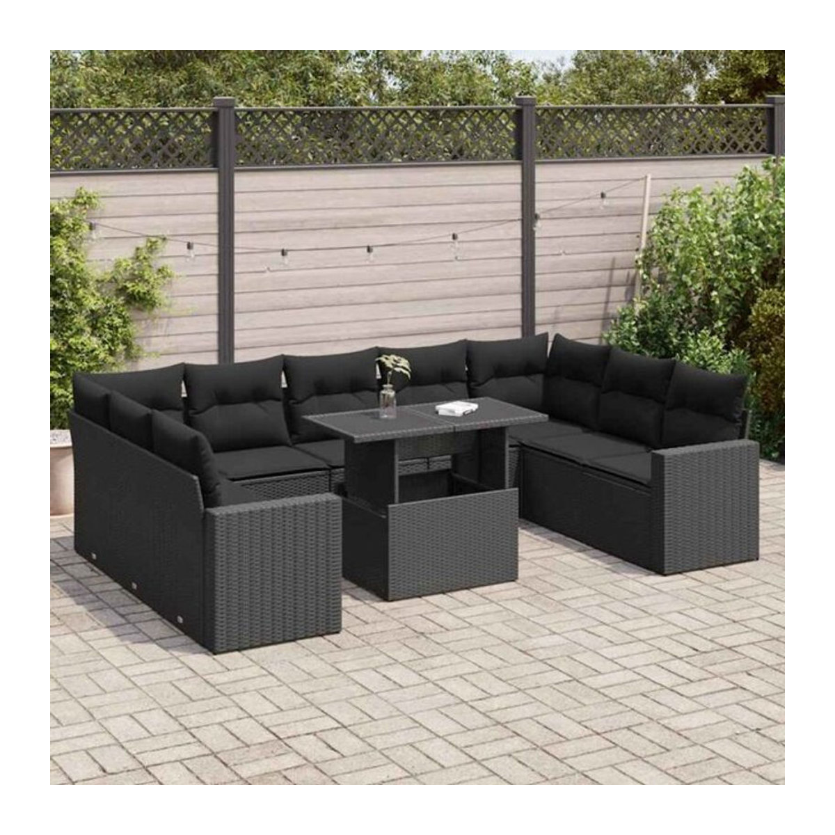 Vidaxl 10-tlg. Garten-Sofagarnitur aus Polyrattan mit Kissen in Schwarz - Bild 1