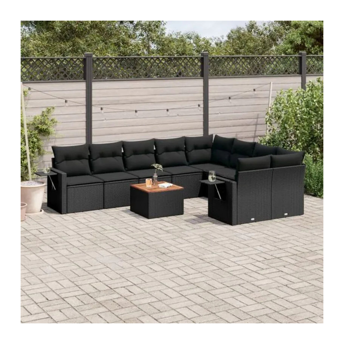 Vidaxl 10-tlg. Garten-Sofagarnitur aus Polyrattan mit Kissen in Schwarz - Bild 1