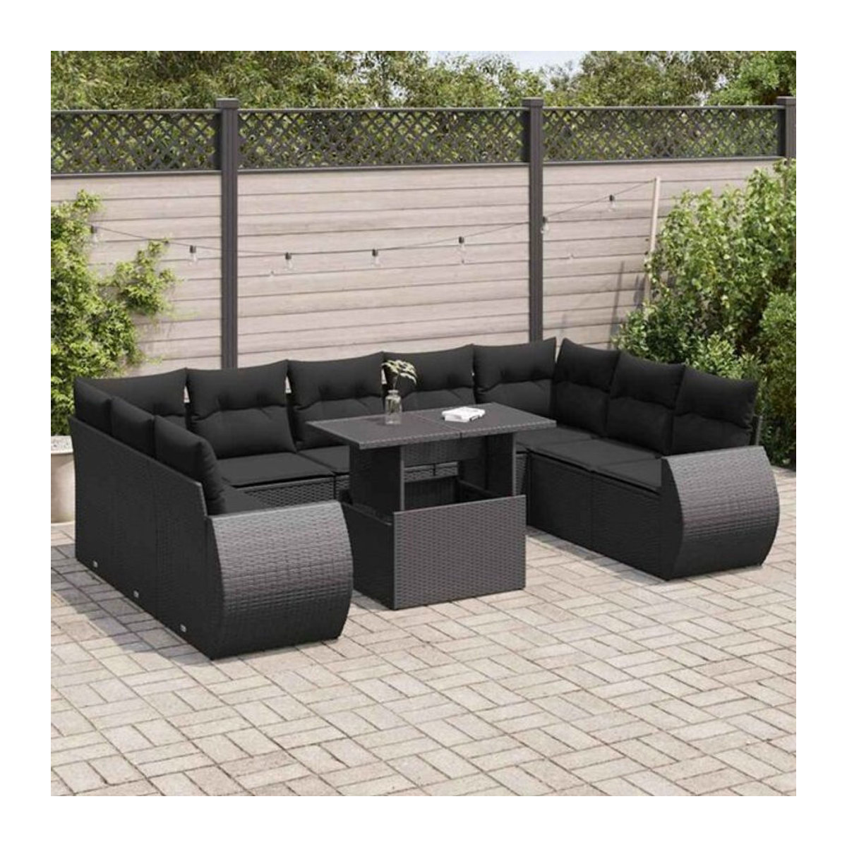 Vidaxl 10-tlg. Garten-Sofagarnitur aus Polyrattan mit Kissen in Schwarz - Bild 1