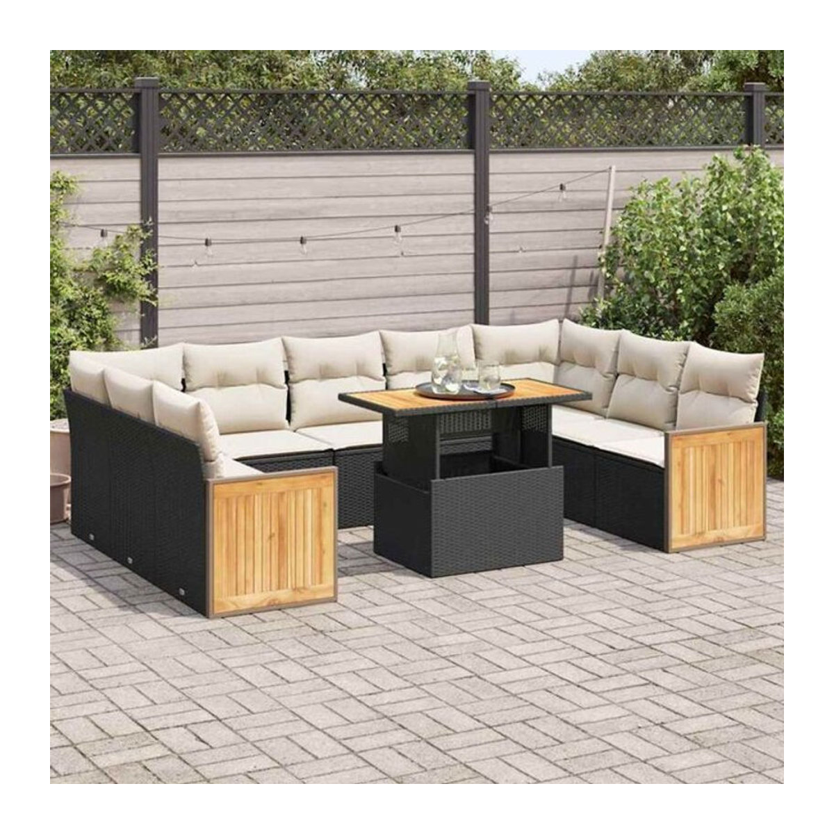 Vidaxl 10-tlg. Garten-Sofagarnitur aus Polyrattan und Stahl in Schwarz mit Kissen - Bild 1