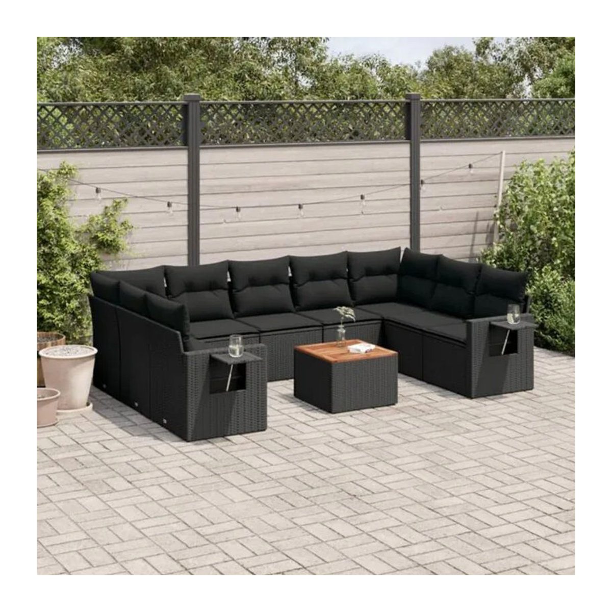 Vidaxl 10-tlg. Garten-Sofagarnitur aus Polyrattan und Stahl mit Kissen in Schwarz - Bild 1