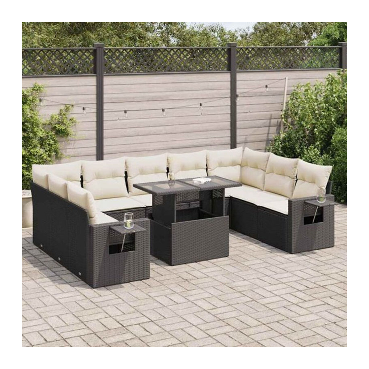 Vidaxl 10-tlg. Garten-Sofagarnitur aus Polyrattan und Stahl mit Kissen in Schwarz - Bild 1