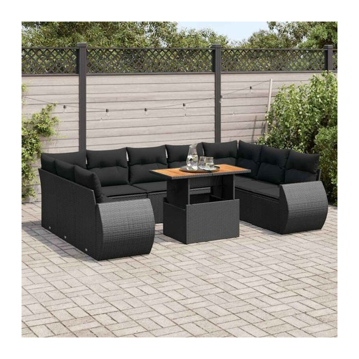 Vidaxl 10-tlg. Garten-Sofagarnitur aus Polyrattan und Stahl mit Kissen in Schwarz - Bild 1
