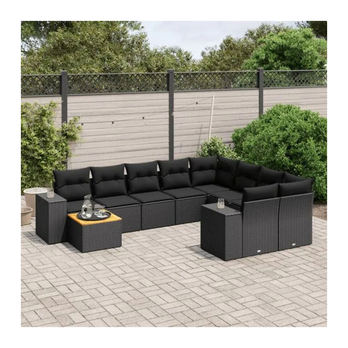 Vidaxl 10-tlg. Garten-Sofagarnitur aus Polyrattan und Stahl mit Kissen in Schwarz - Bild 1