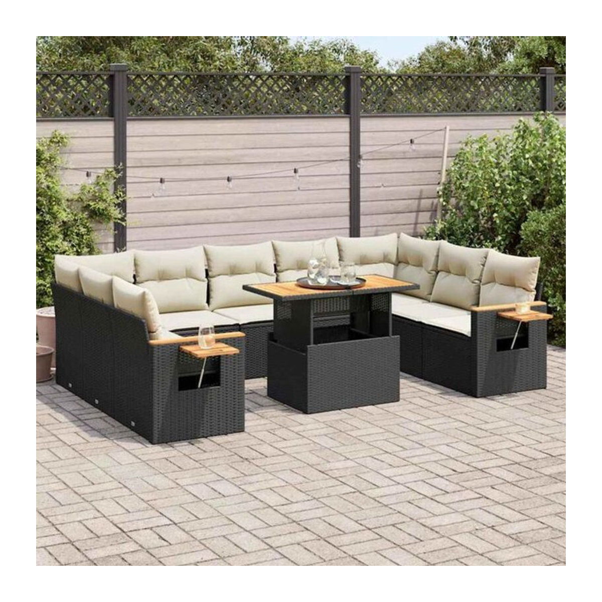Vidaxl 10-tlg. Garten-Sofagarnitur aus Polyrattan und Stahl mit Kissen in Schwarz - Bild 1