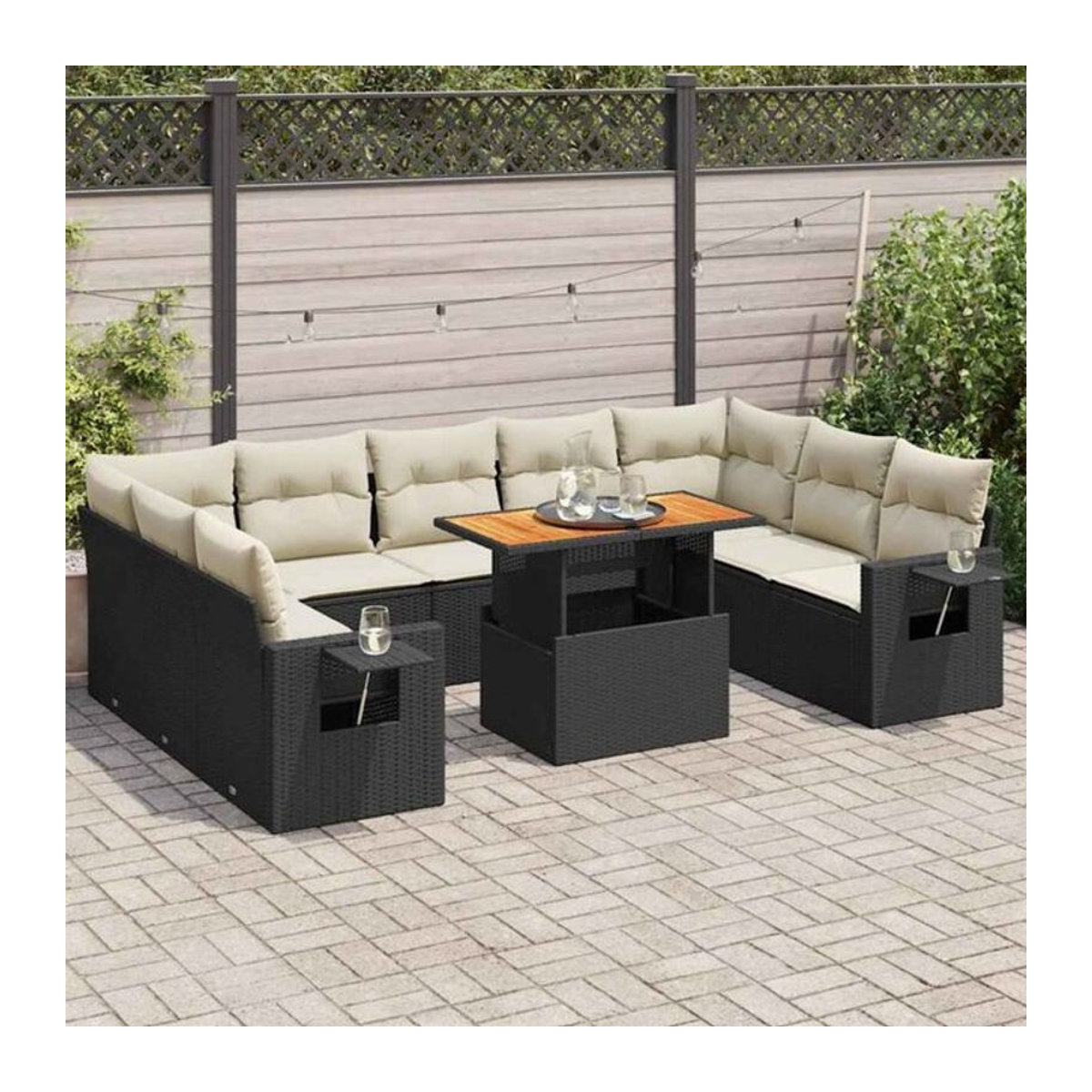 Vidaxl 10-tlg. Garten-Sofagarnitur mit Kissen aus Polyrattan in Schwarz - Bild 1
