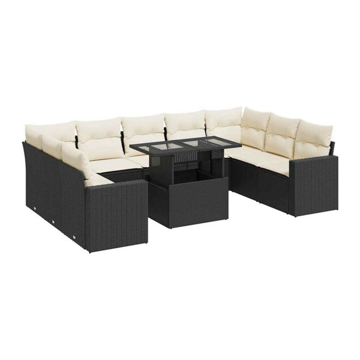Vidaxl 10-tlg. Garten-Sofagarnitur mit Kissen aus Polyrattan in Schwarz - Bild 1
