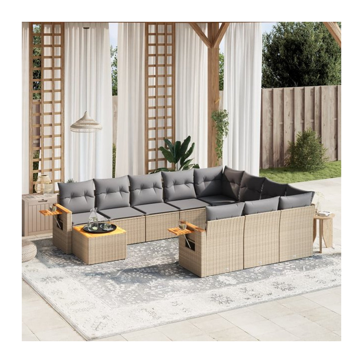 Vidaxl 11-teiliges Gartenmöbel-Set aus Polyrattan mit Kissen, Beige - Bild 1