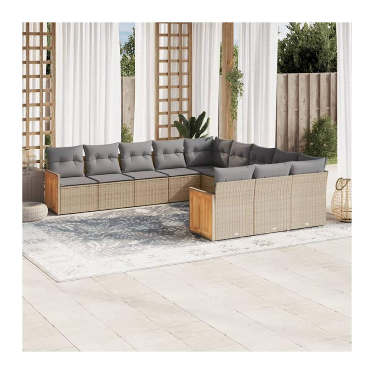 Vidaxl 11-teiliges Gartenmöbel-Set aus Polyrattan mit Kissen in Beige - Bild 1