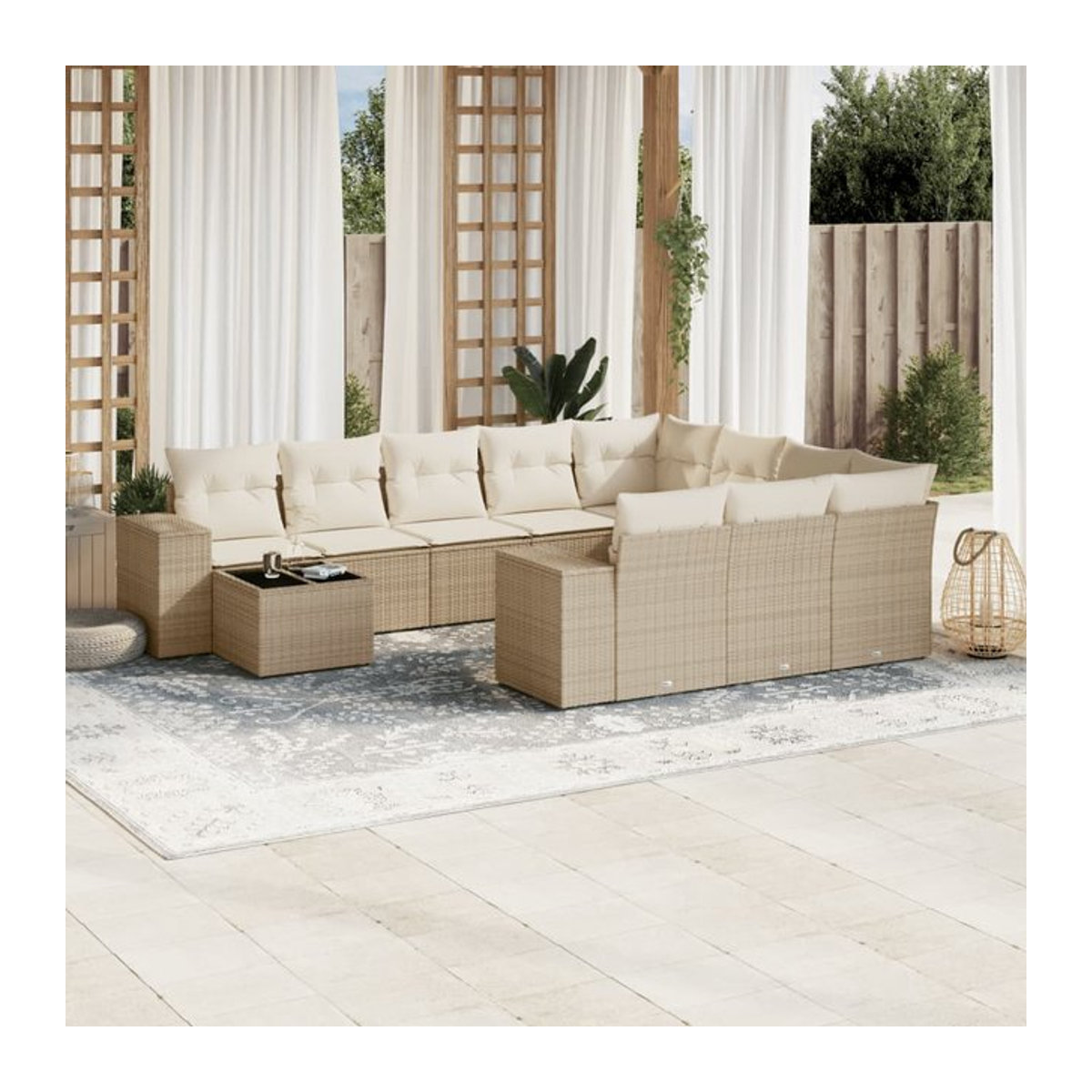 Vidaxl 11-teiliges Gartenmöbel-Set aus Polyrattan mit Kissen in Beige - Bild 1