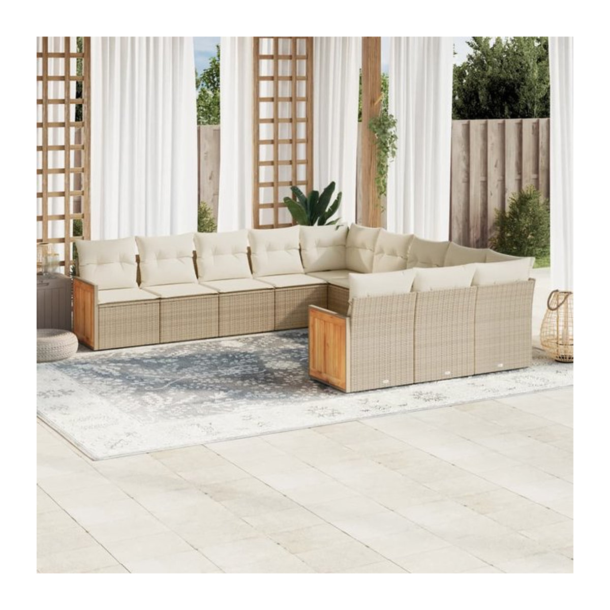 Vidaxl 11-teiliges Gartenmöbel-Set aus Polyrattan mit Kissen in Beige - Bild 1