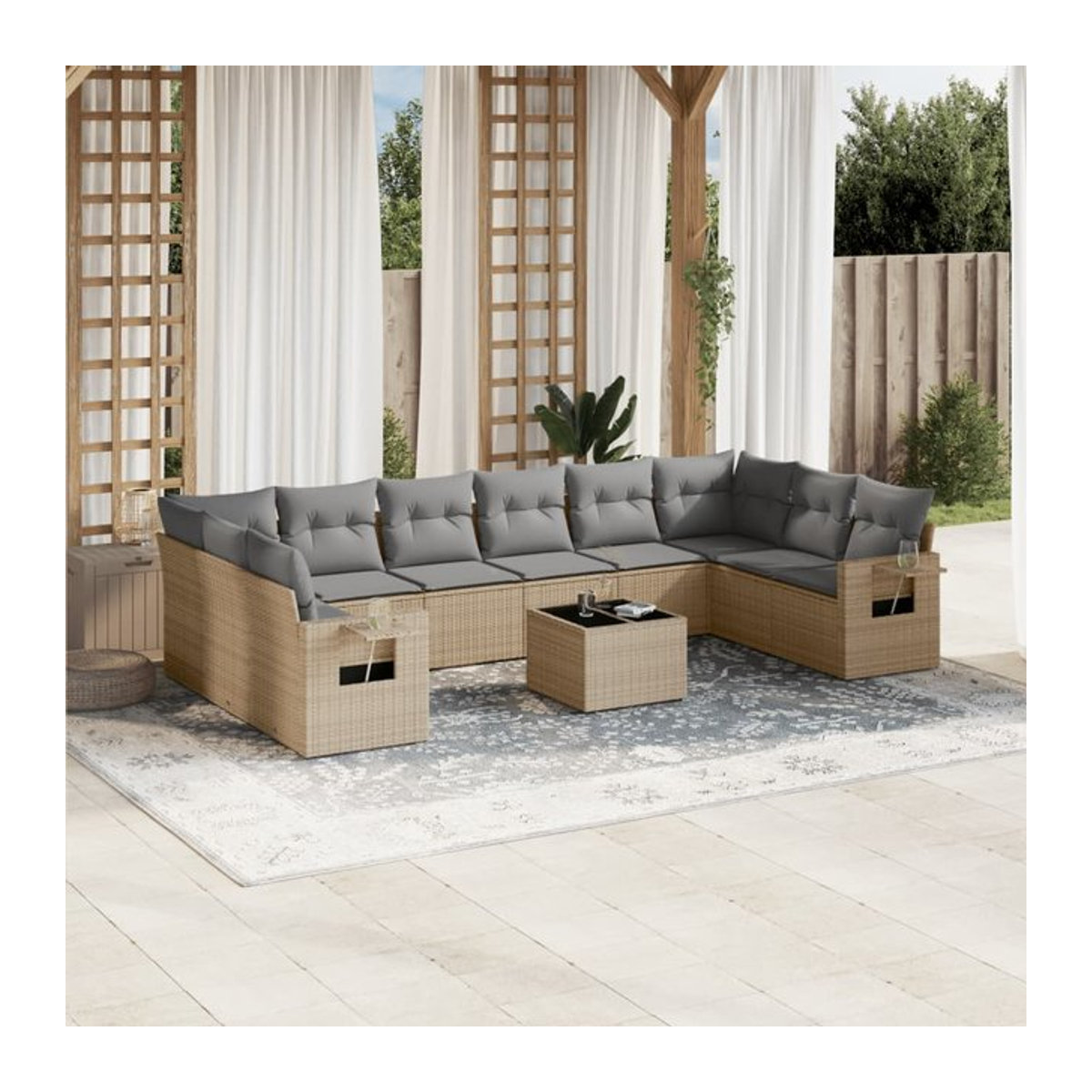 Vidaxl 11-teiliges Gartenmöbel-Set aus Polyrattan mit Kissen in Beige - Bild 1